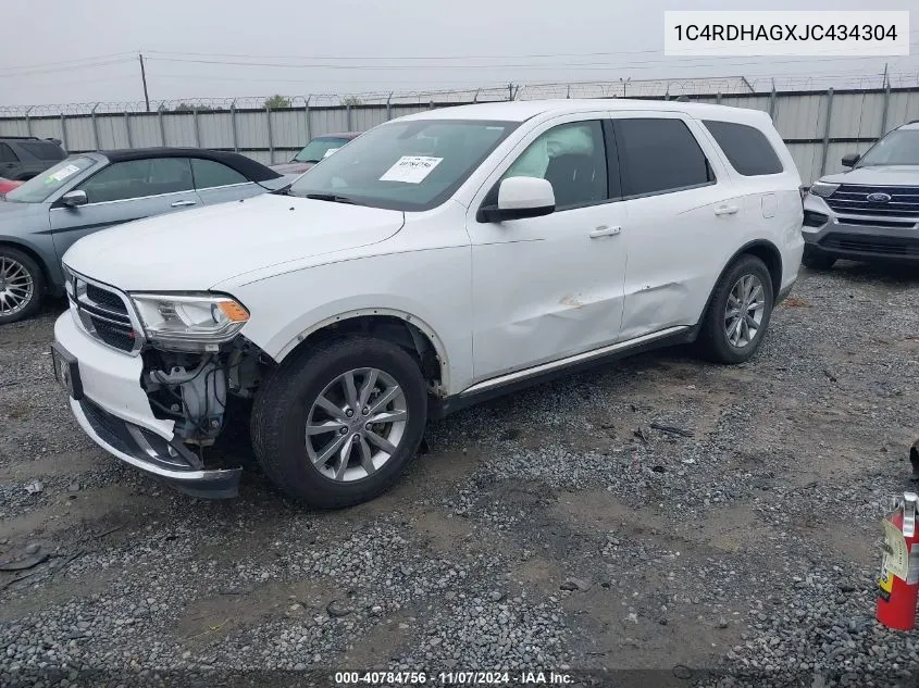 2018 Dodge Durango Sxt Rwd VIN: 1C4RDHAGXJC434304 Lot: 40784756