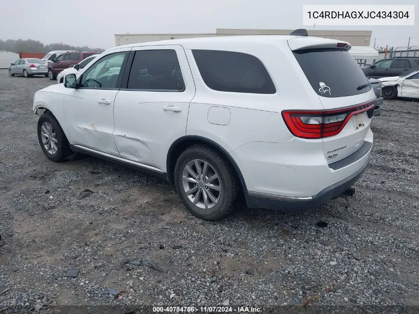 2018 Dodge Durango Sxt Rwd VIN: 1C4RDHAGXJC434304 Lot: 40784756