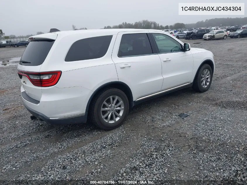 2018 Dodge Durango Sxt Rwd VIN: 1C4RDHAGXJC434304 Lot: 40784756