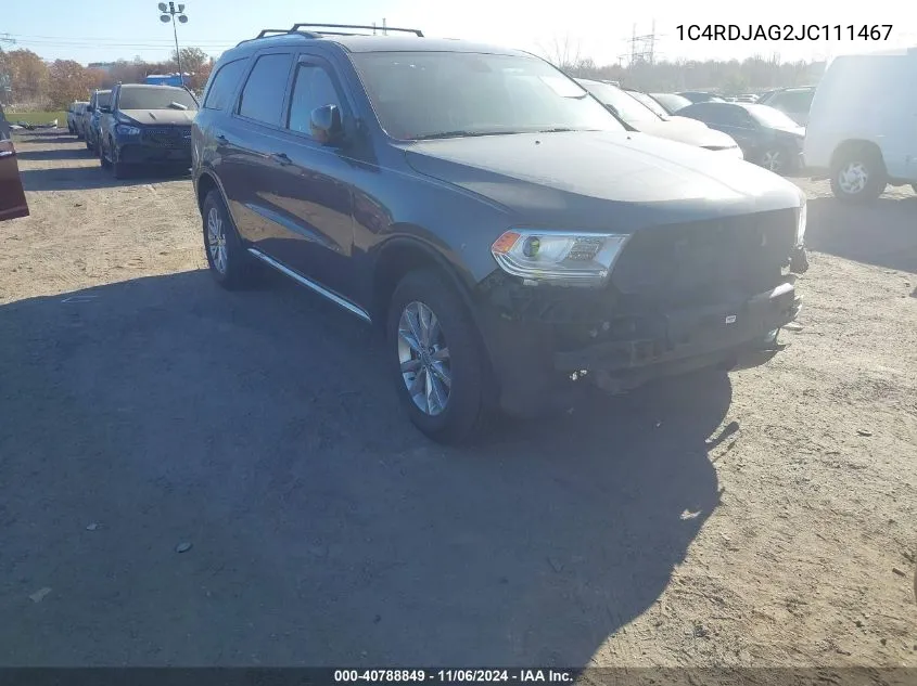 2018 Dodge Durango Sxt Awd VIN: 1C4RDJAG2JC111467 Lot: 40788849