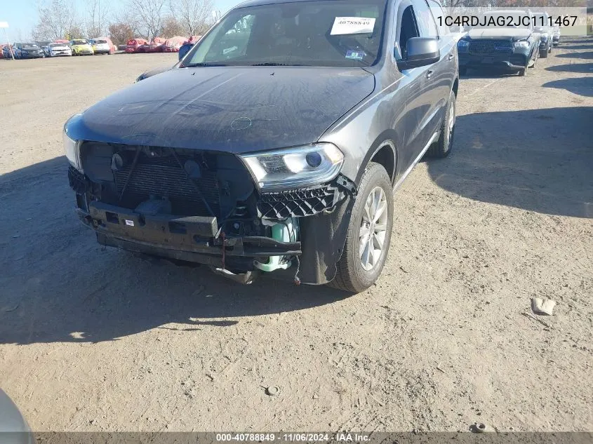 2018 Dodge Durango Sxt Awd VIN: 1C4RDJAG2JC111467 Lot: 40788849