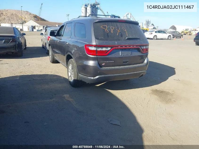 2018 Dodge Durango Sxt Awd VIN: 1C4RDJAG2JC111467 Lot: 40788849