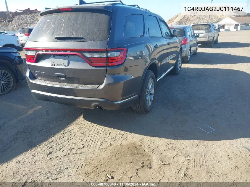 2018 Dodge Durango Sxt Awd VIN: 1C4RDJAG2JC111467 Lot: 40788849