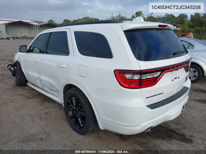 2018 Dodge Durango R/T Rwd VIN: 1C4SDHCT2JC345208 Lot: 40798410