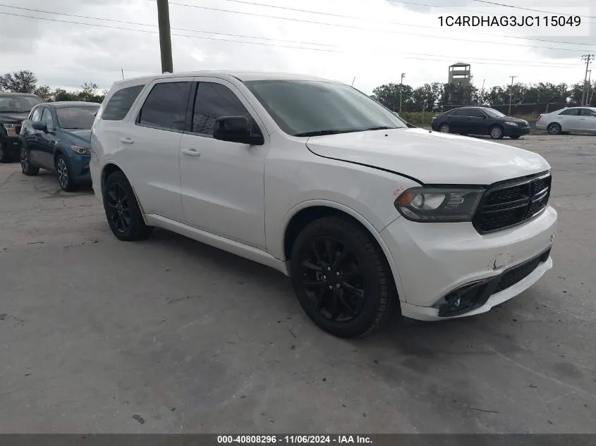 2018 Dodge Durango Sxt Rwd VIN: 1C4RDHAG3JC115049 Lot: 40808296