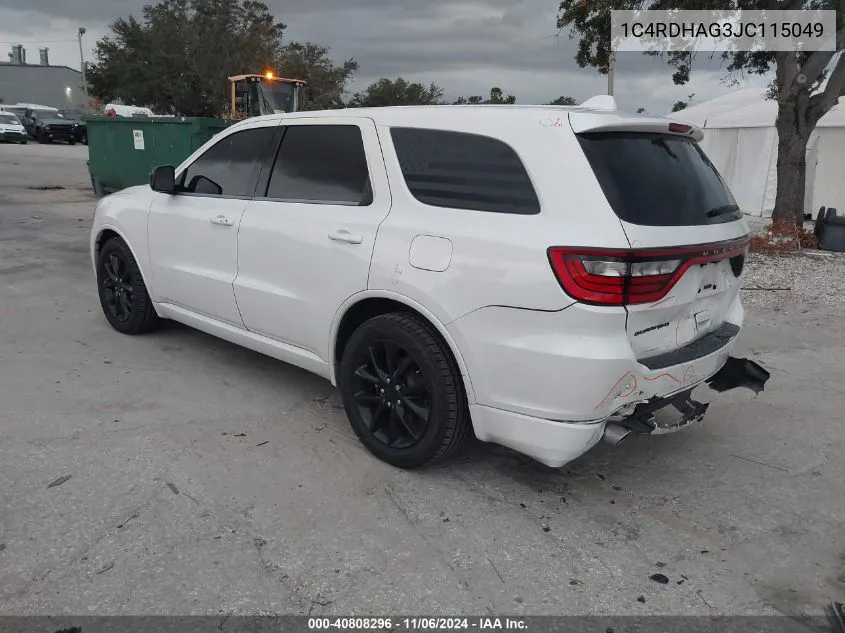 2018 Dodge Durango Sxt Rwd VIN: 1C4RDHAG3JC115049 Lot: 40808296