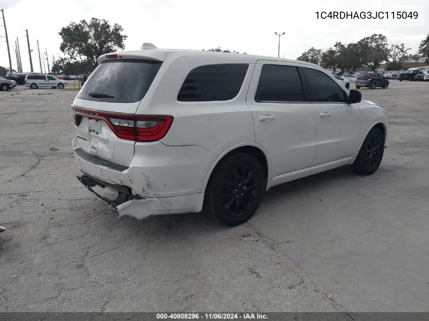 2018 Dodge Durango Sxt Rwd VIN: 1C4RDHAG3JC115049 Lot: 40808296