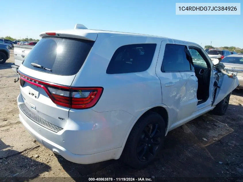 2018 Dodge Durango Gt Rwd VIN: 1C4RDHDG7JC384926 Lot: 40863878