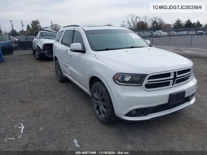 2018 Dodge Durango Gt Awd VIN: 1C4RDJDG7JC302569 Lot: 40871049