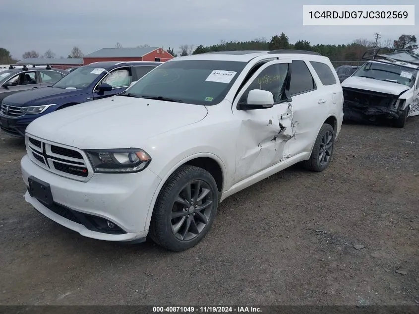 2018 Dodge Durango Gt Awd VIN: 1C4RDJDG7JC302569 Lot: 40871049