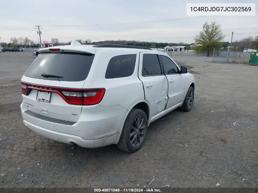 2018 Dodge Durango Gt Awd VIN: 1C4RDJDG7JC302569 Lot: 40871049