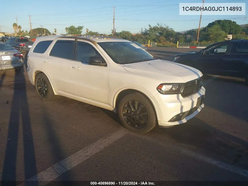 2018 Dodge Durango Sxt Rwd VIN: 1C4RDHAG0JC114893 Lot: 40896890