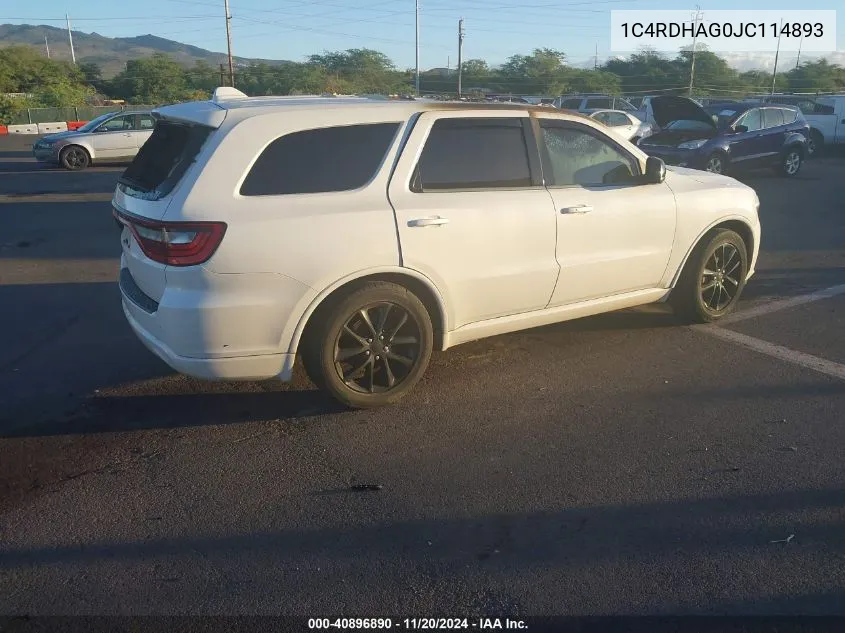 2018 Dodge Durango Sxt Rwd VIN: 1C4RDHAG0JC114893 Lot: 40896890