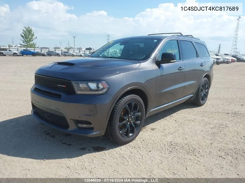 2019 Dodge Durango R/T VIN: 1C4SDJCT4KC817689 Lot: 12046020