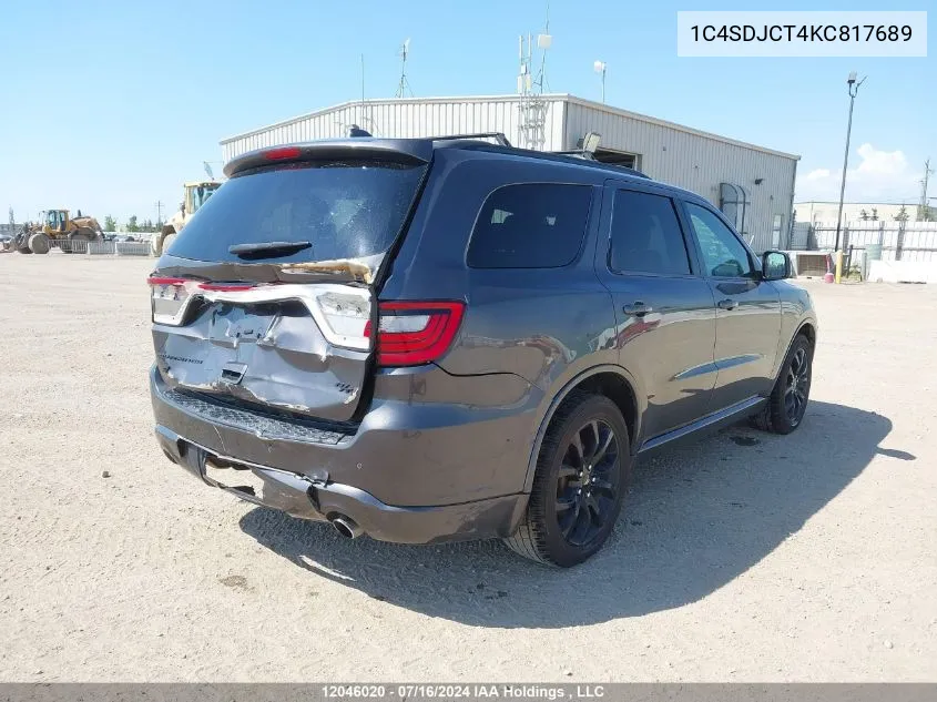 2019 Dodge Durango R/T VIN: 1C4SDJCT4KC817689 Lot: 12046020