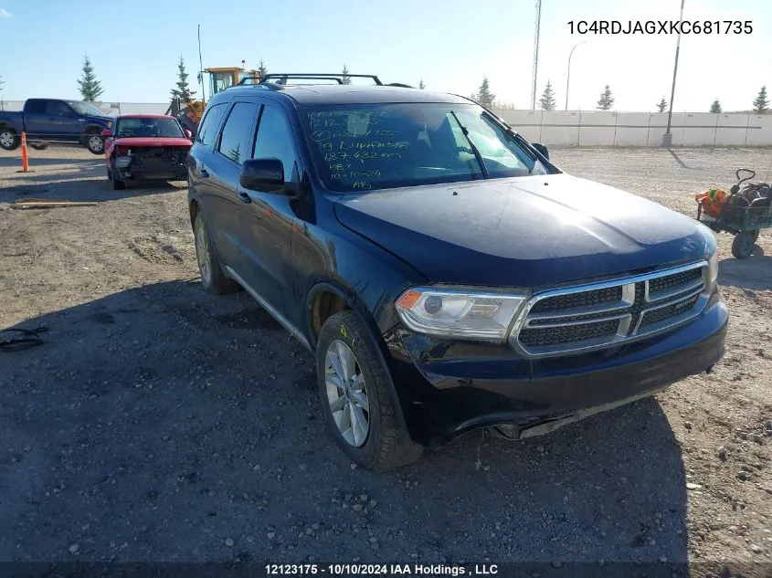 2019 Dodge Durango Sxt VIN: 1C4RDJAGXKC681735 Lot: 12123175