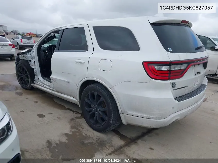 2019 Dodge Durango Gt Plus Rwd VIN: 1C4RDHDG5KC827057 Lot: 38916715