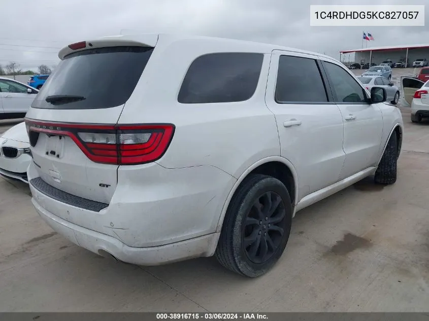 2019 Dodge Durango Gt Plus Rwd VIN: 1C4RDHDG5KC827057 Lot: 38916715