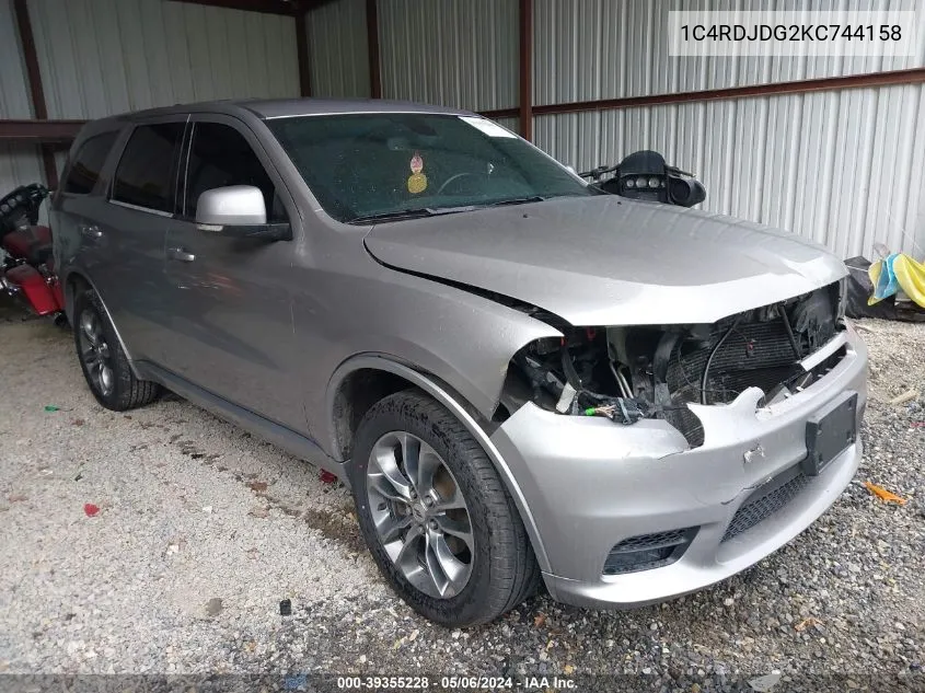 2019 Dodge Durango Gt Plus Awd VIN: 1C4RDJDG2KC744158 Lot: 39355228