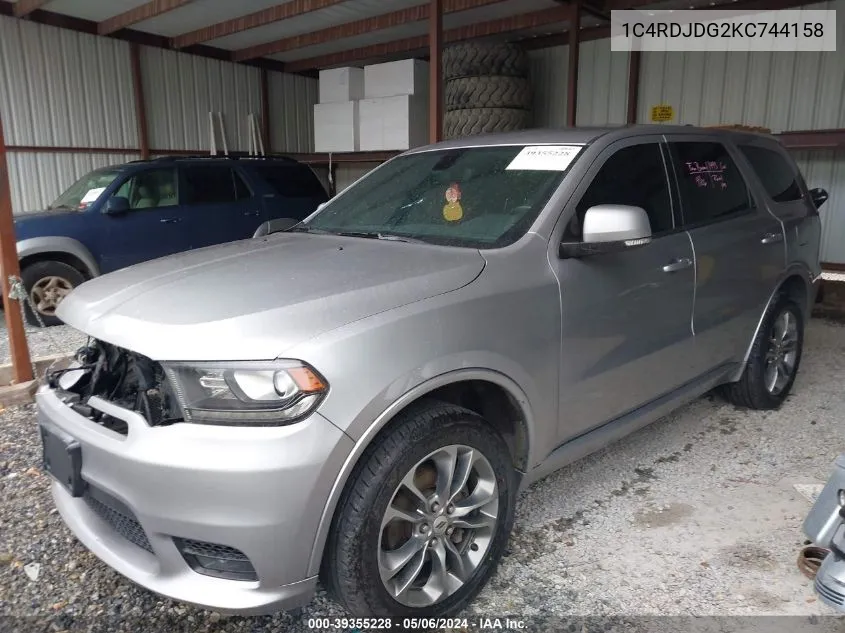 1C4RDJDG2KC744158 2019 Dodge Durango Gt Plus Awd