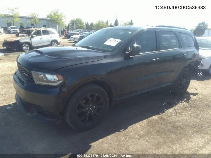 1C4RDJDGXKC536383 2019 Dodge Durango Gt Plus Awd