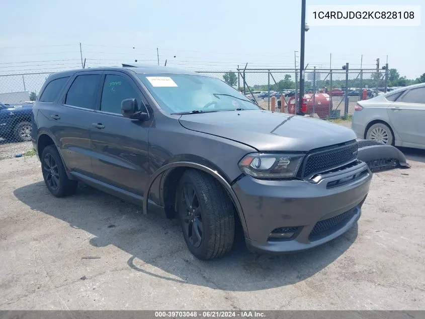 2019 Dodge Durango Gt Awd VIN: 1C4RDJDG2KC828108 Lot: 39703048