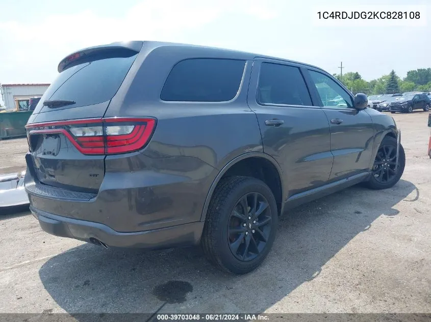 2019 Dodge Durango Gt Awd VIN: 1C4RDJDG2KC828108 Lot: 39703048