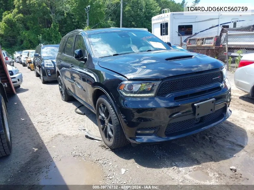 1C4RDJDG6KC560759 2019 Dodge Durango Gt Plus Awd