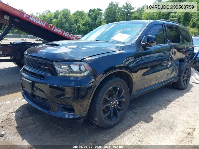 2019 Dodge Durango Gt Plus Awd VIN: 1C4RDJDG6KC560759 Lot: 39776732