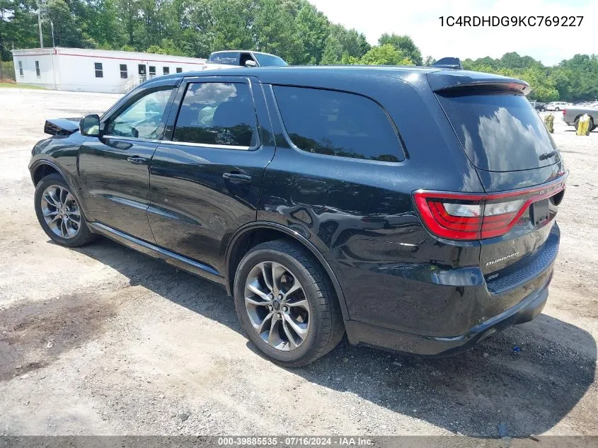 2019 Dodge Durango Gt Plus Rwd VIN: 1C4RDHDG9KC769227 Lot: 39885535