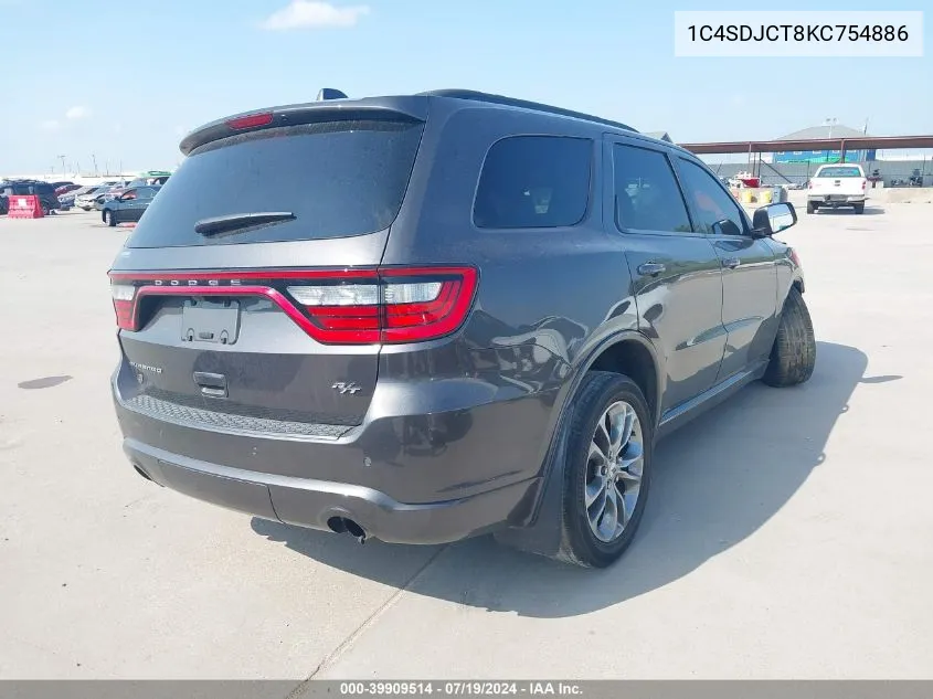 2019 Dodge Durango R/T Awd VIN: 1C4SDJCT8KC754886 Lot: 39909514