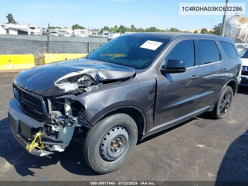 2019 Dodge Durango Sxt Plus Rwd VIN: 1C4RDHAG3KC632286 Lot: 39917445