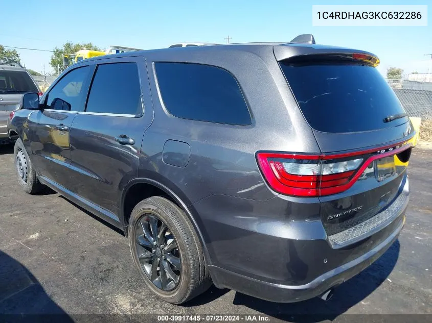 2019 Dodge Durango Sxt Plus Rwd VIN: 1C4RDHAG3KC632286 Lot: 39917445