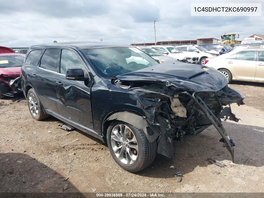 2019 Dodge Durango R/T Rwd VIN: 1C4SDHCT2KC690997 Lot: 39936959