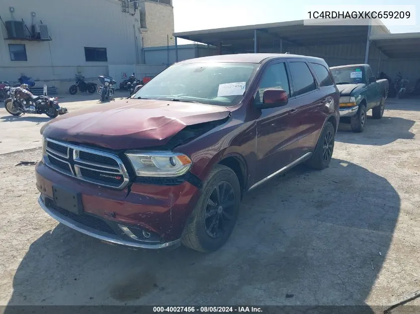 2019 Dodge Durango Sxt Rwd VIN: 1C4RDHAGXKC659209 Lot: 40027456