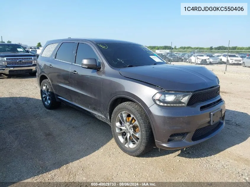 1C4RDJDG0KC550406 2019 Dodge Durango Gt Plus Awd