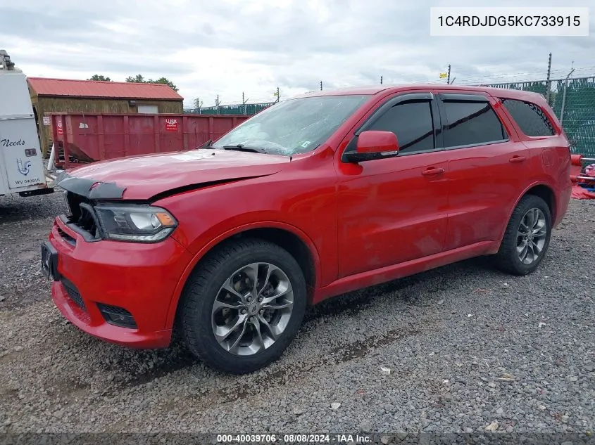 1C4RDJDG5KC733915 2019 Dodge Durango Gt Plus Awd