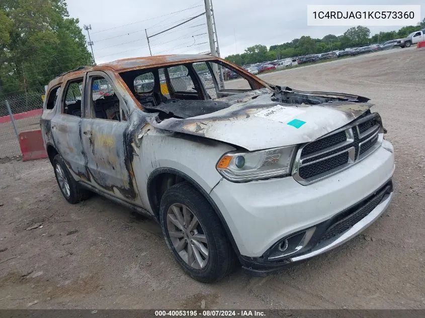 2019 Dodge Durango Sxt Awd VIN: 1C4RDJAG1KC573360 Lot: 40053195