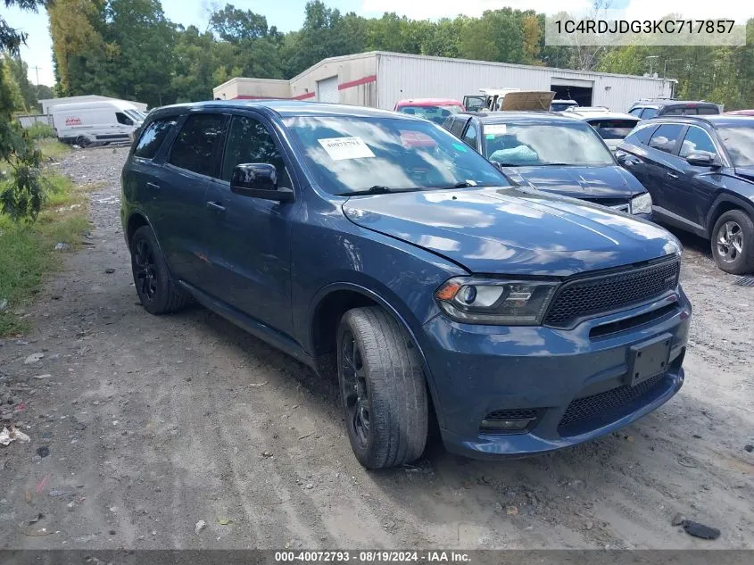 2019 Dodge Durango Gt Awd VIN: 1C4RDJDG3KC717857 Lot: 40072793