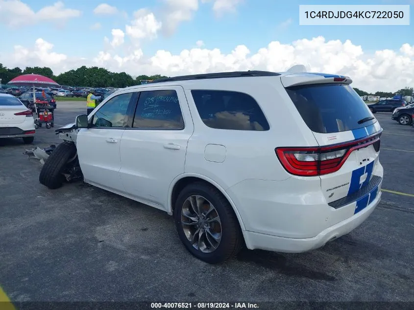 2019 Dodge Durango Gt Plus Awd VIN: 1C4RDJDG4KC722050 Lot: 40076521