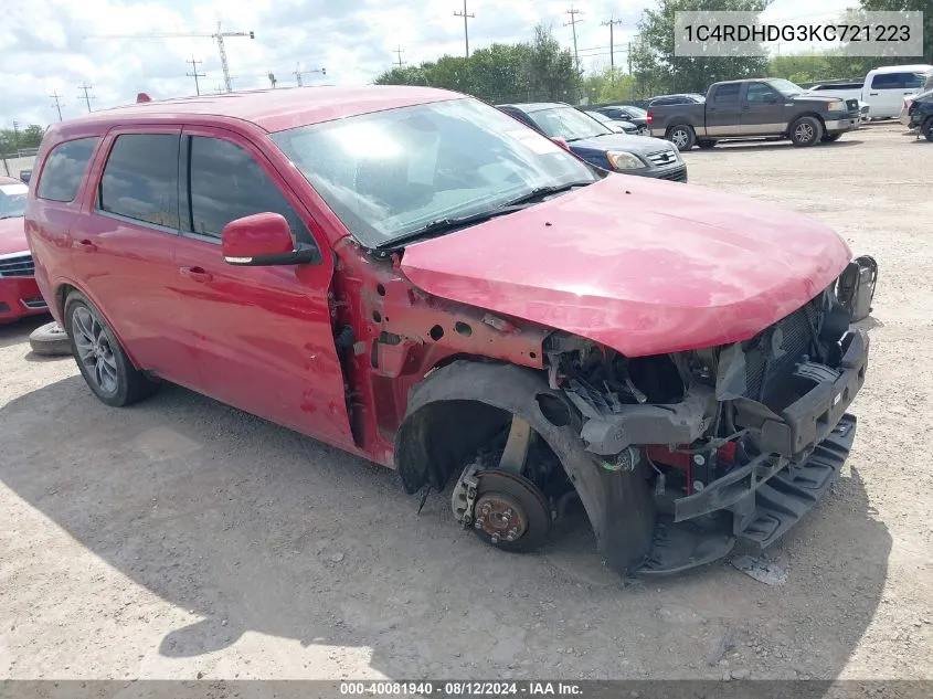 1C4RDHDG3KC721223 2019 Dodge Durango Gt Plus Rwd