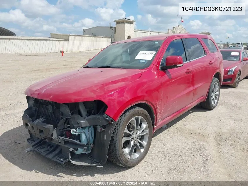 2019 Dodge Durango Gt Plus Rwd VIN: 1C4RDHDG3KC721223 Lot: 40081940