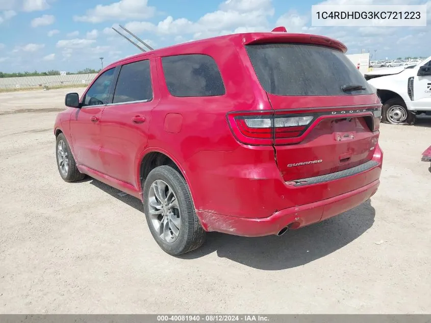 2019 Dodge Durango Gt Plus Rwd VIN: 1C4RDHDG3KC721223 Lot: 40081940