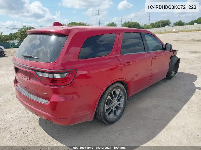 1C4RDHDG3KC721223 2019 Dodge Durango Gt Plus Rwd