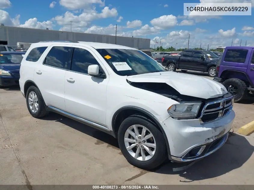 2019 Dodge Durango Sxt Plus Rwd VIN: 1C4RDHAG5KC659229 Lot: 40108273