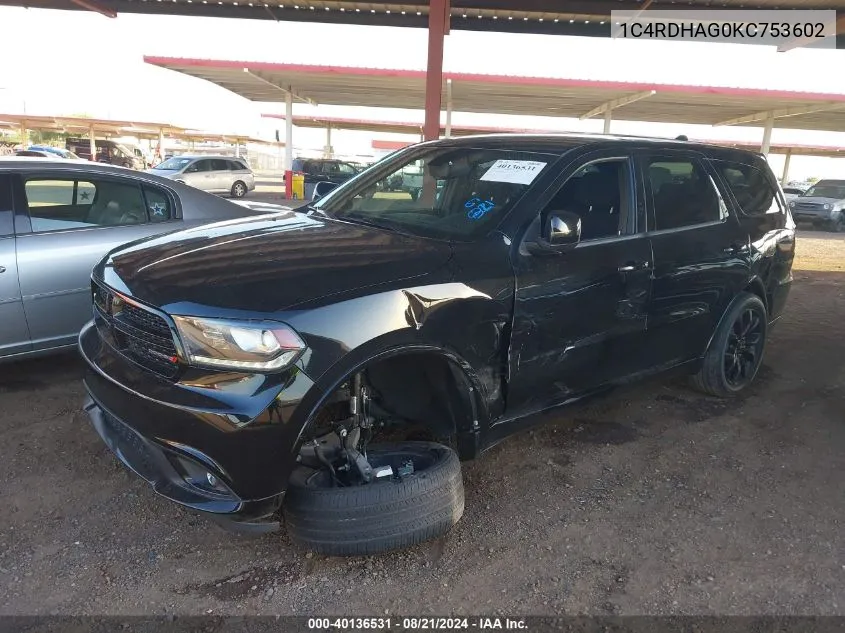 1C4RDHAG0KC753602 2019 Dodge Durango Sxt