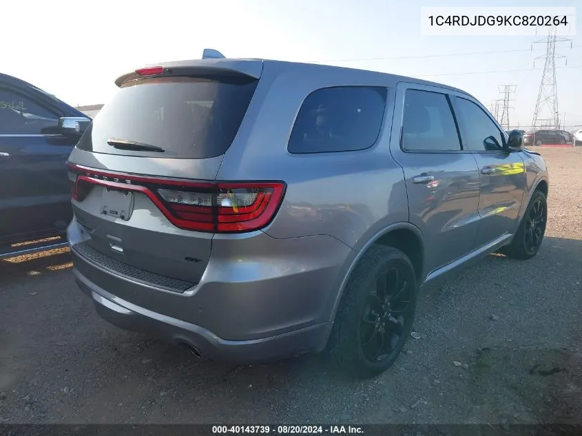 2019 Dodge Durango Gt VIN: 1C4RDJDG9KC820264 Lot: 40143739