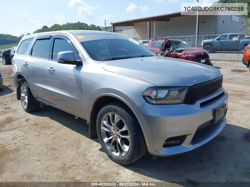 1C4RDJDG8KC780288 2019 Dodge Durango Gt Plus Awd