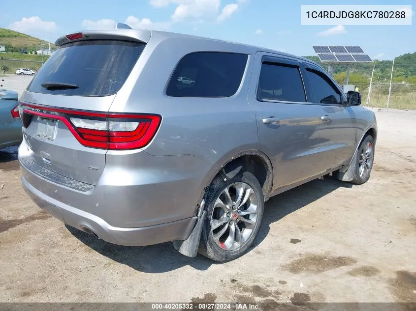 2019 Dodge Durango Gt Plus Awd VIN: 1C4RDJDG8KC780288 Lot: 40205332