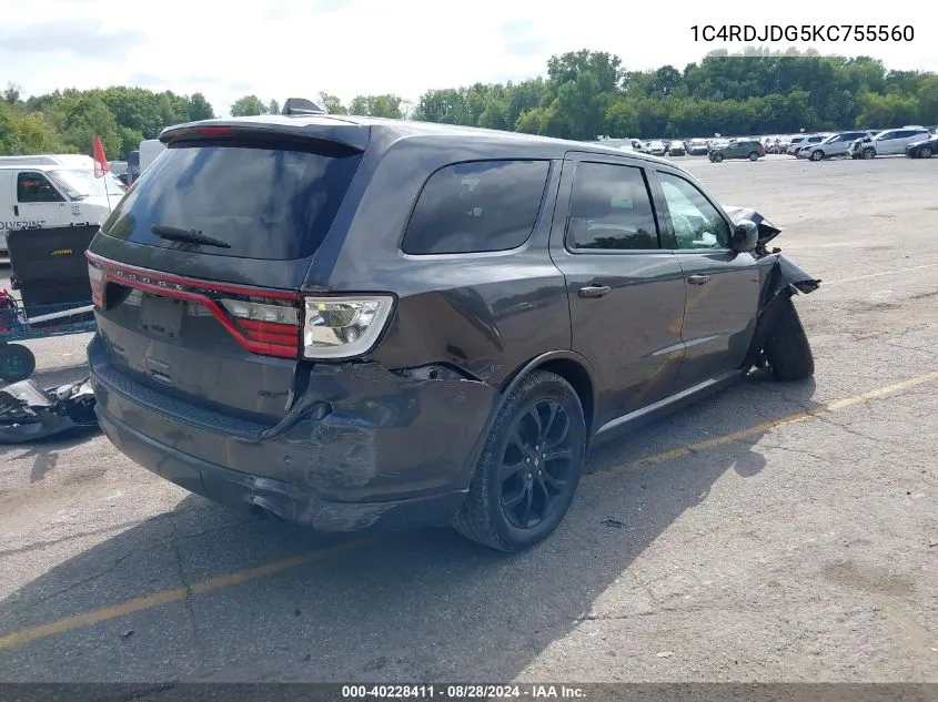 1C4RDJDG5KC755560 2019 Dodge Durango Gt Awd/Gt Plus Awd